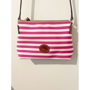 Dooney & Bourke  Pink & White Striped Nylon SULLIVAN X-Body Pouchette